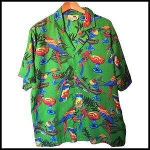 Vintage Ramp Rage Men's Parrot Print Beach Short Sleeve Shirt XL Bright Print‎